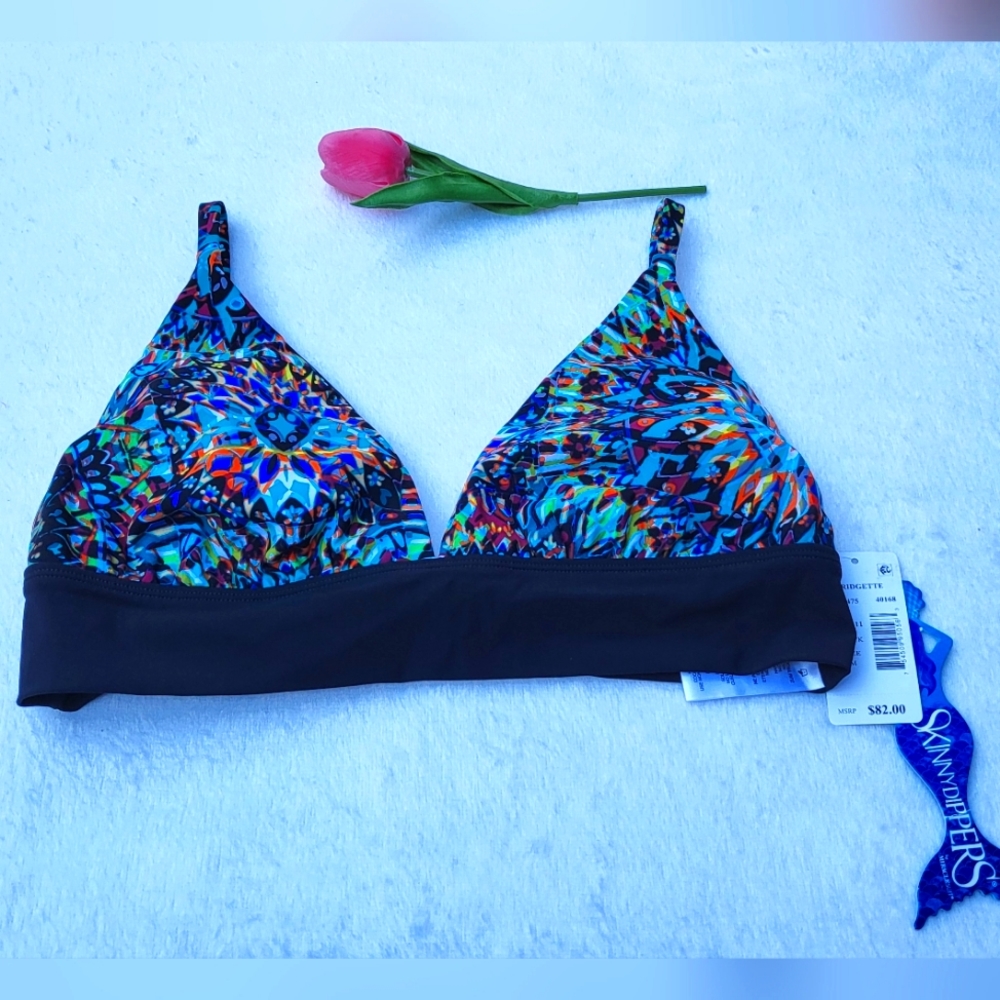 Swimsuit Top - Vibrant Multicolor Triangle Bikini with Black Band